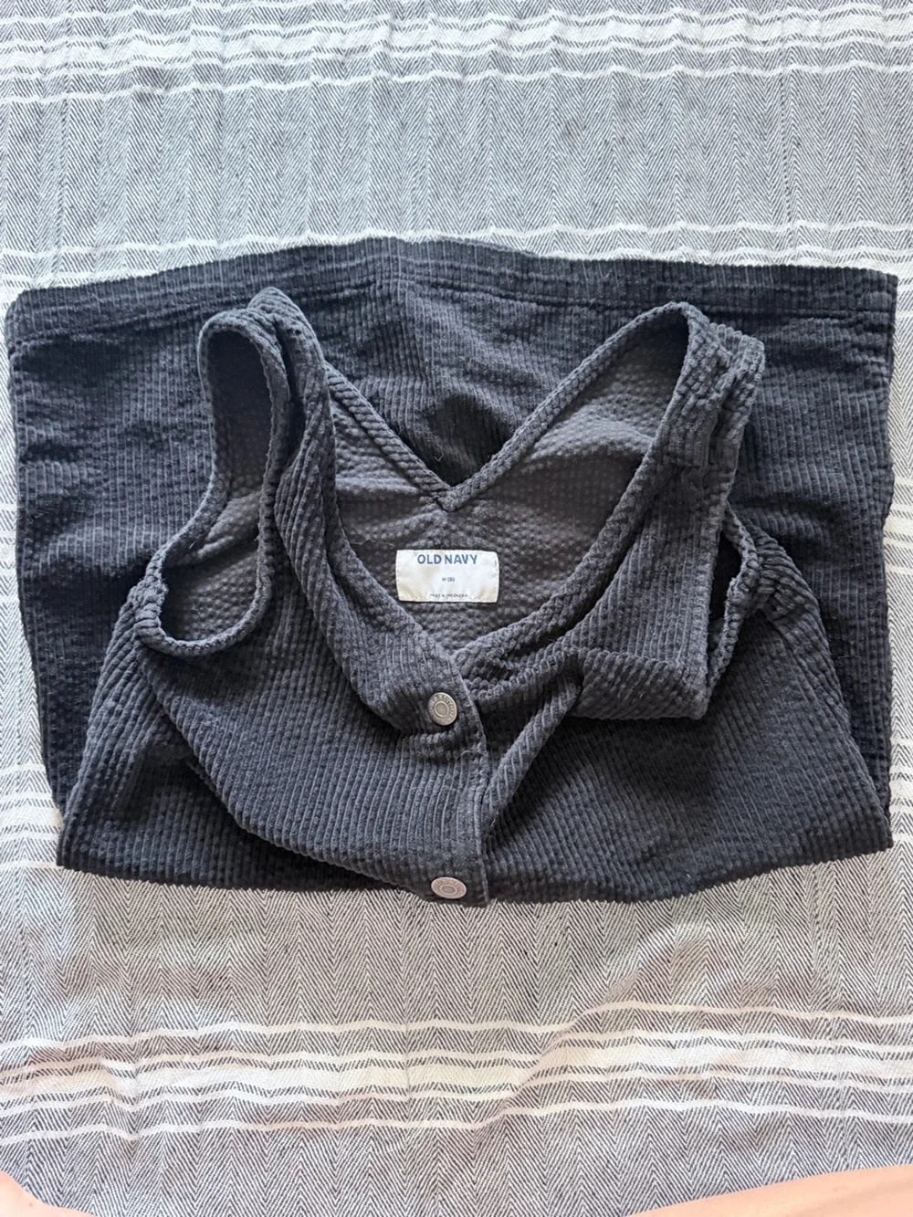 Old Navy Black Waffle Knit Button-Front Romper Dress